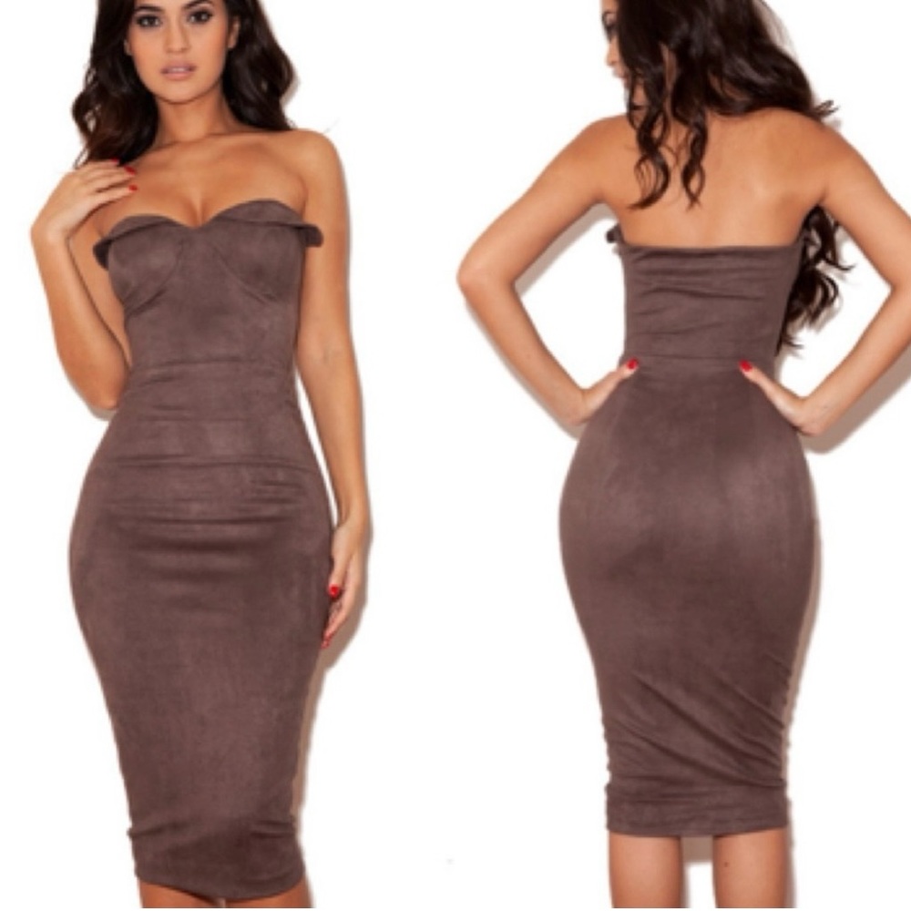 House of CB London | Pia Taupe Suedette Bodycon XS